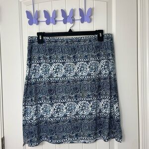 Talbots women’s blue green white paisley pull on elastic waist stretch skirt‎ XL